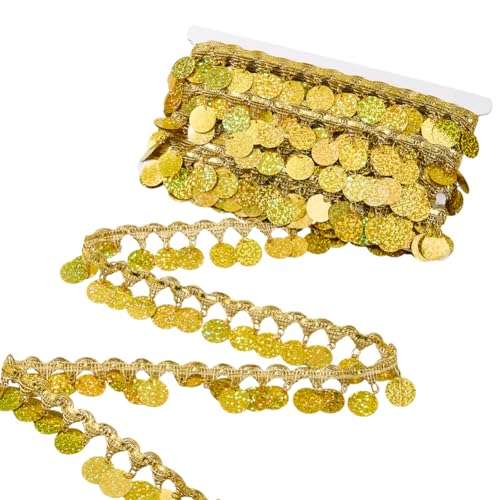 SOFPLATE 10 Yards Quastenbesatz Pailletten Goldene Pailletten Fransenbesatz Große Münze Funkelnde Quaste Spitzenband Fransen Pailletten Für Kleider Partys Stoff Handtaschen Dekorationen DIY Basteln Nä von SOFPLATE