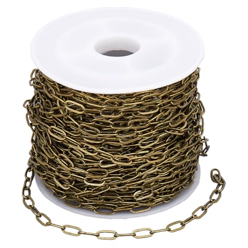 SOFPLATE 10 m/32.8 Fuß Messing Büroklammerkette Kabelgliederkette Mit Spule Antike Bronze Büroklammer 6mm Gezogen Länglich Oval Gelötete Rollenverbindungskette Für Die Schmuckherstellung Halsketten A von SOFPLATE
