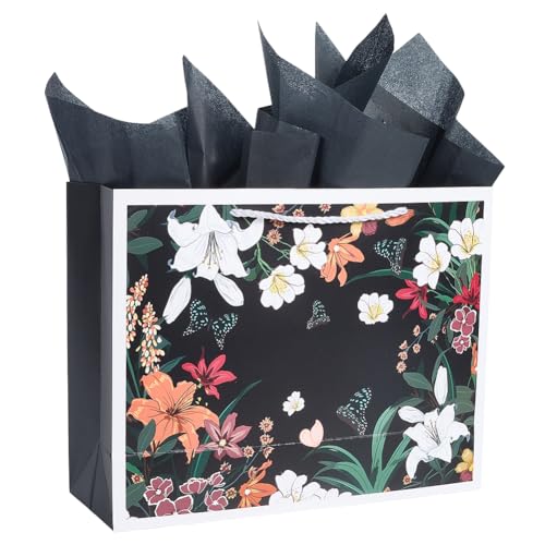 SOFPLATE 10 x 12.5 x 4.6 Zoll Blumenn Geschenktüte Schwarze Papiertüten Mit Seidenpapier Griff Blumenn Design Wiederverwendbarer Geschenkpapierbehälter Zum Verpacken von Geschenken Valentinstag Geburt SOFPLATE 10 x 12.5 x 4.6 Zoll Blumenn Geschenktüte Schwarze Papiertüten Mit Seidenpapier Griff Blumenn Design Wiederverwendbarer Geschenkpapierbehälter Zum Verpacken von Geschenken Valentinstag Geburt von SOFPLATE