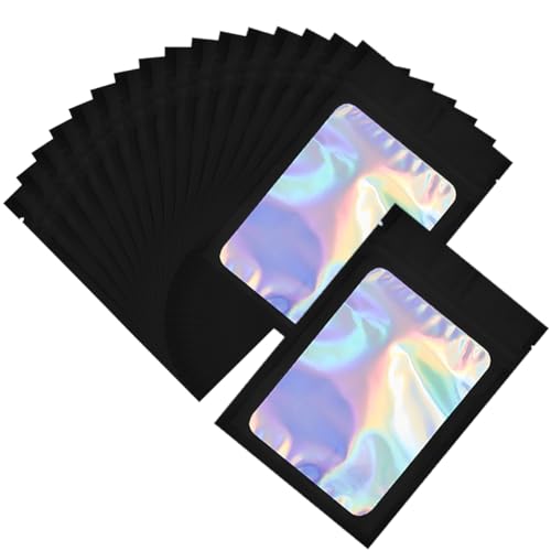 SOFPLATE 100 Stück 3 x 4 holografische Lebensmittel Aufbewahrungsbeutel Großpackung Probenbeutel Verschließbare Folientasche Mit Reißverschluss Durchsichtiges Fenster Geruchsdichte Druckverschlussbeu von SOFPLATE