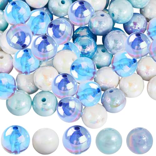 SOFPLATE 100 Stück 5 Farben Blaue Perle 16mm Ozeanperlen Großpackung Acryl Undurchsichtig Rund Sommermeer Serie ab Farbig Plattiert Lose Abstandsstiftperle Für Schmuckherstellung Halskette Armband Sch von SOFPLATE