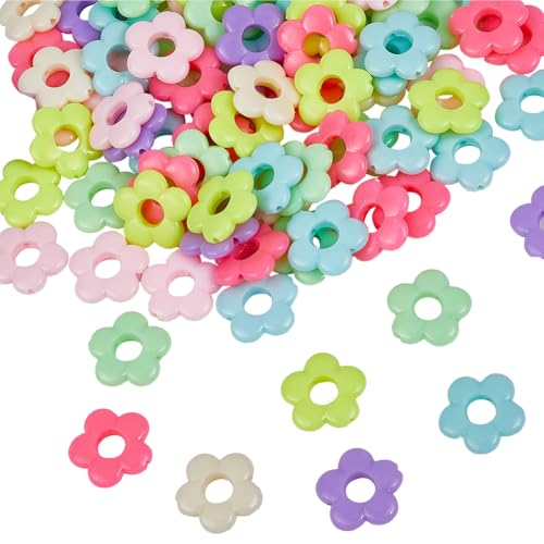 SOFPLATE 100 Stück Acryl Blumenperlen Hohle Blumenförmige Perlen Abstandshalter Undurchsichtig Bunt Gemischte Bonbonfarben Blumenmuster Lose Perlen Zur Schmuckherstellung Regenbogen Armbänder Halskett von SOFPLATE