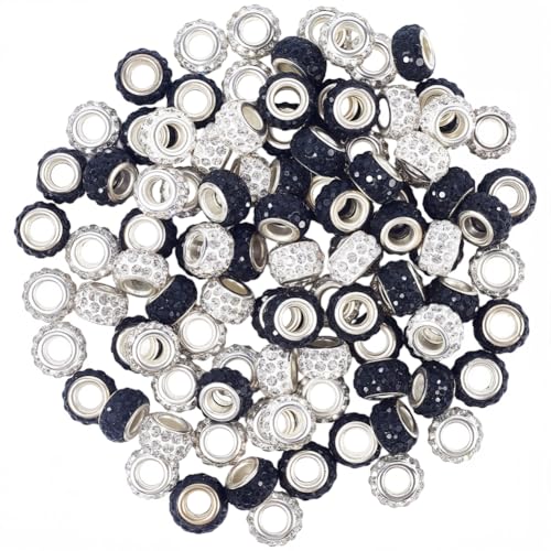 SOFPLATE 100 Stück Europäische Strassperlen Schwarz Weiß Perlen Mit Großem Loch Großpackung Silber Messing Polymer Ton Glas Kristall Rondelle Lose Stift Charm Abstandshalter Für Schmuckherstellung Arm SOFPLATE 100 Stück Europäische Strassperlen Schwarz Weiß Perlen Mit Großem Loch Großpackung Silber Messing Polymer Ton Glas Kristall Rondelle Lose Stift Charm Abstandshalter Für Schmuckherstellung Arm von SOFPLATE