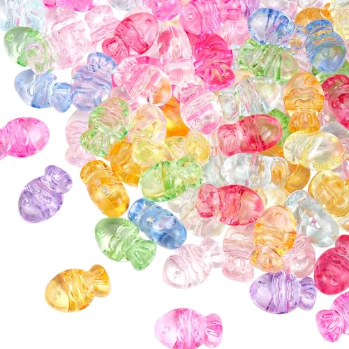 SOFPLATE 100 Stück Fischförmige Perlen Fisch Ozean Perlen Klein Transparent Bunt Acryl Sommer Verschiedene Meeresfische Tier Lose Abstandsperlen Zur Schmuckherstellung Halsketten Armbänder Zubehör DIY von SOFPLATE