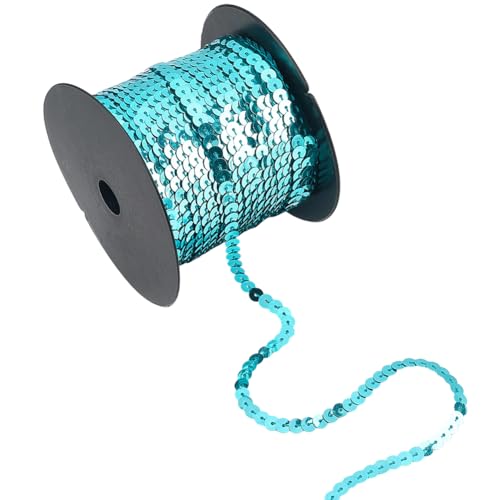 SOFPLATE 100 Yards 6MM Paillettenstreifen Blau Flache Paillettenborte Masse Glänzend Glitzer Seeblau Spangle Paillette Paillettenborte Zum Nähen von Kleidern Kostümen DIY Basteln Party Dekoration Stir von SOFPLATE