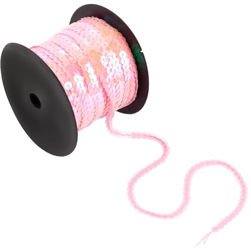 SOFPLATE 100 Yards 6mm Flache Paillettenstreifen Rosa Paillettenbandbesatz Paillettenschnur Metallische Paillettenschnur Holografisch Glänzende Paillettenrolle Zum Basteln Nähen Kleid Kostüm Stirnband von SOFPLATE
