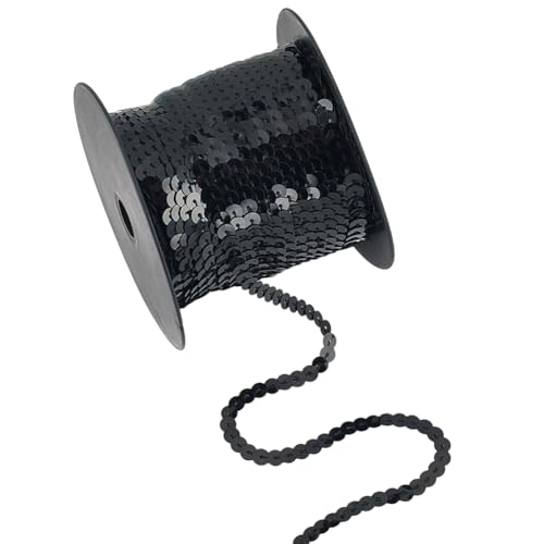 SOFPLATE 100 Yards 6mm Schwarzes Paillettenband Paillettenschnur PVC Flach Glänzend Glitzer Paillettenbesatz Zum Nähen Für Kleider Kostüme Bastelarbeiten Partydekoration Stirnband Fransen Verzierung von SOFPLATE