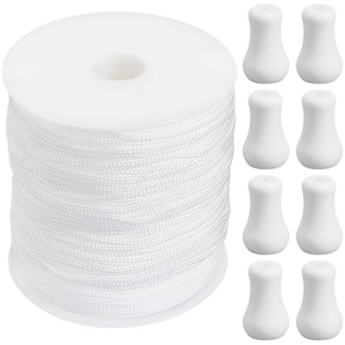 SOFPLATE 100 m, 2 mm Raffrolloschnur, Zugschnur mit 15 weißen Holzknöpfen, Nylon, wetterbeständig, Rundfadenseil, Zubehör für Heimwerker, Raffrollos, Fenster, Schatten, Vorhänge von SOFPLATE