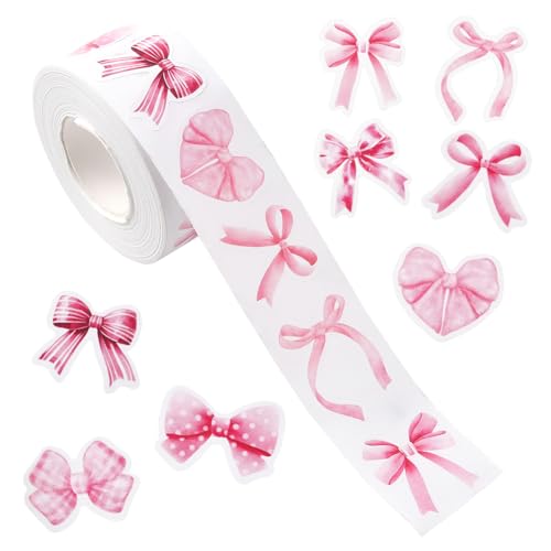 SOFPLATE 1000 Stück 8 Stile Rosa Schleifenaufkleber Schleifenaufkleber Rollenpapier Selbstklebend Wasserdicht Kokett Ästhetische Schleifen Krawatte Scrapbook Siegelaufkleber Für Heimwerker Basteln Was von SOFPLATE