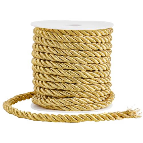 SOFPLATE 11 Yard/10 m 9mm Gedrehte Kordel Goldenes Dekoseil Dickes Polyester 3 Lagige Seidenschnur Gedrehte Abschluss Und Ehrenkordeln Geflochtene Kordel Für Heimdekoration Kostüm Tasche Polster Vorh von SOFPLATE