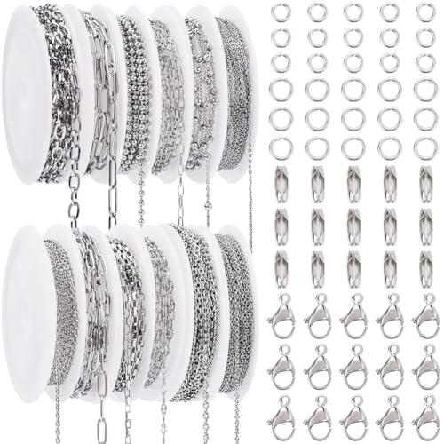 SOFPLATE 12 Rolle 32 m/105 Fuß Kabelkettenrolle Silberne Büroklammerkette Großpackung Strukturierte Kugel Aus Edelstahl Büroklammer Venezianische Verbindungsketten Kits Für Die Schmuckherstellung Hals von SOFPLATE