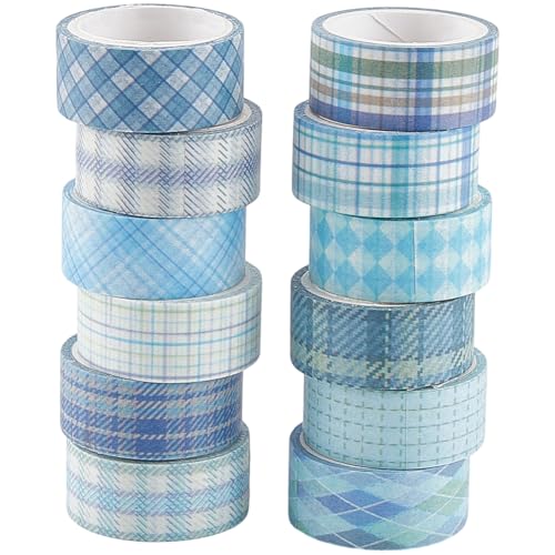 SOFPLATE 12 Rolle Kariertes Scrapbook Klebeband Dekoratives Bastelband (61) x (76) cm Einfaches Gitter Karomuster Maskierungsrand Aufkleberrollen Für Scrapbooking Journaling Planer Geschenkverpackung von SOFPLATE