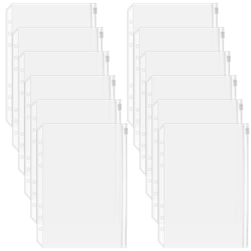 SOFPLATE 12 Stück A5 Ordnertaschen 6 Löcher Budget Bargeldumschläge Durchsichtige Reißverschlussordner Wasserdichtes PVC 6 Ringe Lose Blatttaschen Ordner Für Planereinlagen Dokumententaschen Ablage Bl von SOFPLATE