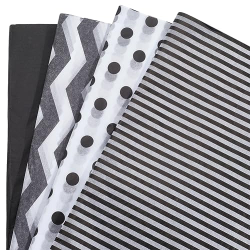 SOFPLATE 120 Blatt 19.7 x 13.8 Zoll Schwarz Weißes Seidenpapier Blumennstrauß Verpackungsblätter Rechteckig Punkte Linien Wellen Buntes Ästhetisches Kunst Geschenkpapier Für Geburtstags Hochzeitsgesch von SOFPLATE