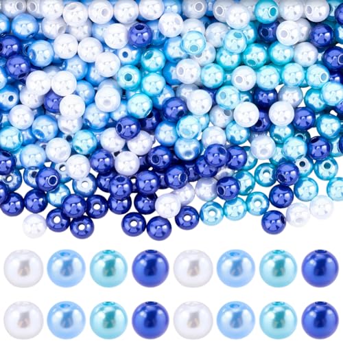 SOFPLATE 1200 Stück 4 Stile Blaue Perlen 6mm Perlen Kunststoffperlen Kleine Runde Kugel Bunt Winter Lose Glatte Abstandshalter Zubehör Für Die Schmuckherstellung Armbänder Halsketten Party DIY Bastel von SOFPLATE