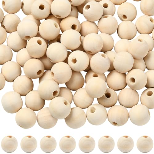 SOFPLATE 150 Stück 16 mm Holzperlen, Großpackung, Holzperlen, Holzperlen, natürlich, unlackiert, Makramee, runde Kugel, großes Loch, lose glatte Abstandshalter für Schmuckherstellung, Armbänder von SOFPLATE