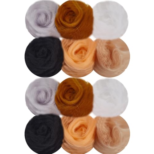 SOFPLATE 18 Stück 6 Farben Nadelfilzgarn Schwarze Wolle Roving Masse Dunkle Farbe Nassfilzkern Handgefertigte Garne Handspinnfaser Wolle Zum Mischen Weben DIY Handwerk Handgefertigte Materialien Zubeh von SOFPLATE
