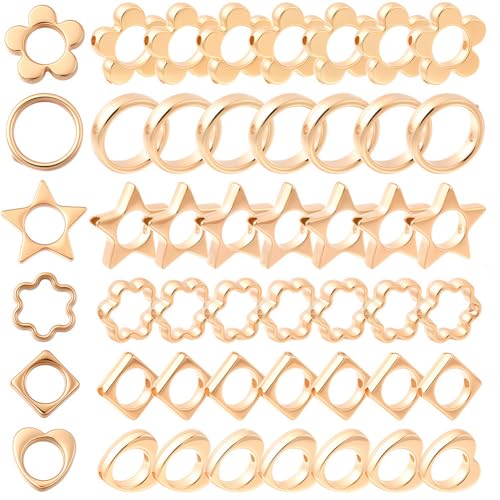 SOFPLATE 180 Stück 6 Stile Blumenrahmen Perlen Hohlperlen Rahmen Gold Kleines Herz Flach Rund Stern Quadratisch CCB Kunststoff Doppelloch Verbindungsstücke Findings für Schmuckherstellung Armbänder von SOFPLATE