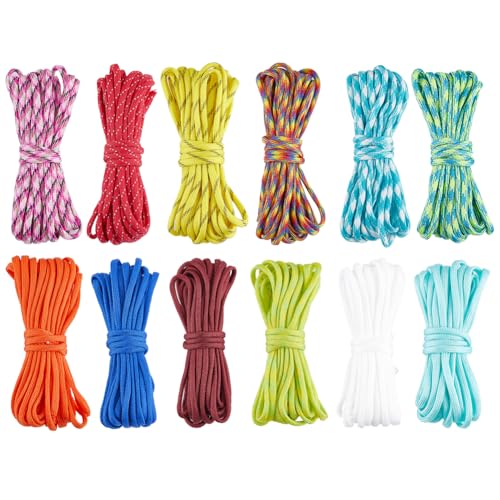 SOFPLATE 197 Fuß/60 m 12 Farben Paracord Kombi Fallschirmschnur Set 4mm Nylon Multifunktions Überlebensarmbänder Kletter Paracords Fadenseil Schlüsselband Streifenschnüre Zum Wandern DIY Bastelprojekt von SOFPLATE