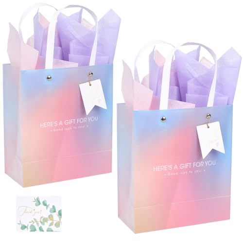 SOFPLATE 2 Packung 11.5 x 7 x 3.4 Zoll Farbverlaufstüten Papiergeschenktüte Mit Griffen Seidenpapier Mittelgroß Wiederverwendbar Glänzend Partygeschenk Geschenkpapier Für Geschenke Geburtstage Hochzei von SOFPLATE