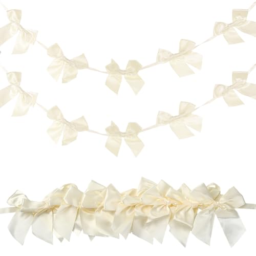 SOFPLATE 2 Stück Schleifengirlande Banner Kokettengirlande Vorgespannt Beige Satinband Schleife Geburtstagsparty Hängende Wanddekoration Schleifenbanner Für Hochzeitsgeschenke Schlafzimmer Kaminsims K von SOFPLATE