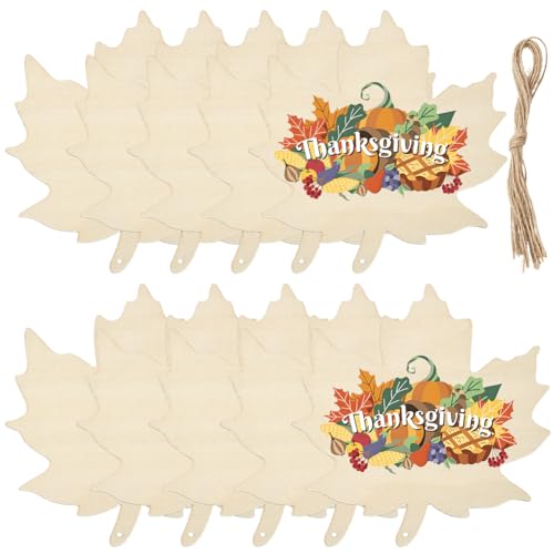 SOFPLATE 20 Stück 17,5 cm große Holz-Ahornblätter, Holzbastelausschnitte mit Hanfseil, Thanksgiving-Thema, Herbst, unlackierter Holzanhänger, hängende Ornamente, Anhänger für Urlaub, Zeichnung, Party SOFPLATE 20 Stück 17,5 cm große Holz-Ahornblätter, Holzbastelausschnitte mit Hanfseil, Thanksgiving-Thema, Herbst, unlackierter Holzanhänger, hängende Ornamente, Anhänger für Urlaub, Zeichnung, Party von SOFPLATE