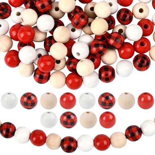 SOFPLATE 200 Stück 4 Farben Weihnachtsfarbene Holzperlen Girlande Holzperlen Natürliche Runde Kugel 16mm Klein Bunt Glatt Lose Abstandshalter Zubehör Für Weihnachtsbaum Girlande DIY Heimparty Dekorat von SOFPLATE