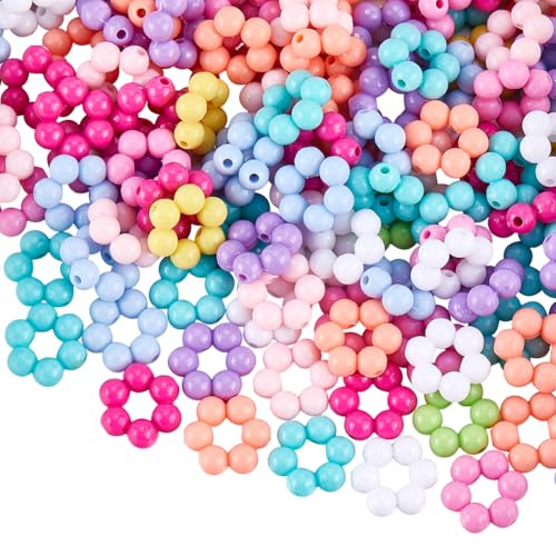 SOFPLATE 200 Stück Acryl Rahmenperlen Blumenperlenrahmen Zufällige Bunte Undurchsichtige Hohle Blumenmuster Kleine Perlenförmige Lose Abstandsperlen Zur Schmuckherstellung Halsketten Armbänder Ohrring von SOFPLATE