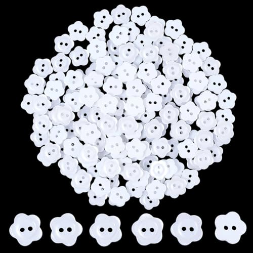 SOFPLATE 200 Stück Blumennförmige Knöpfe Weiße Harzknöpfe Durchscheinend FrühlingsBlumennmuster 2 Löcher Kleine Nähdekorationen Ersatzzubehör Für Kleidung Bluse Hemd Scrapbooking DIY Bastelprojekte von SOFPLATE