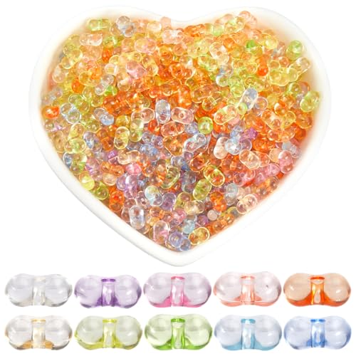 SOFPLATE 2000 Stück 10 Farben Erdnussperle Bunte Rocailles Perlen Großpackung Transparent Bunt Acryl Klein Mini Winzig Verschiedene Bohnenpflanze Lose Abstandsperlen Für Schmuckherstellung Armbänder H von SOFPLATE