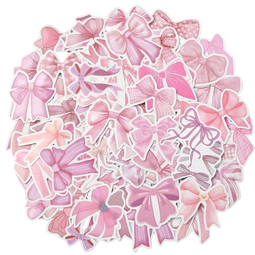 SOFPLATE 206 Stück Rosa Schleifenaufkleber Coquette Ästhetische Aufkleber Vintage Schleife Krawatte PVC Vinyl Wasserdicht Dekorative Retro Monogramm Aufkleber Sets Für DIY Album Sammelalbum Tagebuch H von SOFPLATE