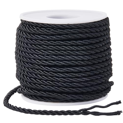 SOFPLATE 22 Yard/20 m Gedrehtes Kordelband Dekorative Seilbesatzung 3mm Schwarzes Polyester 3 Lagige Seidenschnur Gedrehte Kordel Abschluss Und Ehrenkordeln Für Heimdekoration Kostüm Basteln Taschen von SOFPLATE