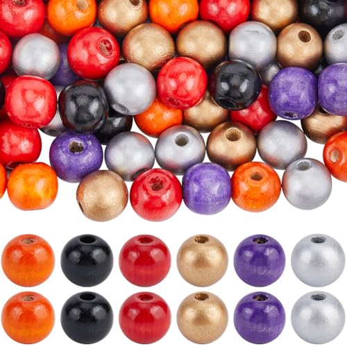 SOFPLATE 240 Stück Halloween Holzperlen 16mm Herbst Holzperlen Girlande Bastelornamente Runde Lose Perlen Zur Schmuckherstellung Perlensortiment DIY Halsketten Armbänder Basteln Party Heimbedarf Deko von SOFPLATE
