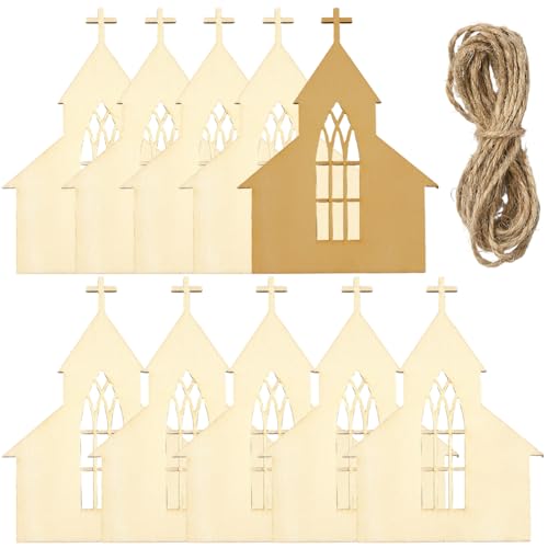 SOFPLATE 30 Stück 10,2 x 7,6 cm Kirchenholzausschnitte, unlackierte Geschenkanhänger aus Holz, mit Schnur in Hausform, MDF-Material, blanko, Bastelausschnitte, Ornamente für Malerei, Heimdekoration von SOFPLATE