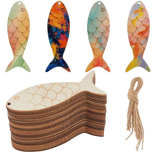 SOFPLATE 30 Stück Fisch-Holzornamente, unlackierte Holzausschnitte mit 30 Hanfseilen, blanko, zum Aufhängen, alte Spitze, Ozean, Meeresleben, Tier-Bastelstücke, Scheiben für DIY-Projekte, Party SOFPLATE 30 Stück Fisch-Holzornamente, unlackierte Holzausschnitte mit 30 Hanfseilen, blanko, zum Aufhängen, alte Spitze, Ozean, Meeresleben, Tier-Bastelstücke, Scheiben für DIY-Projekte, Party von SOFPLATE
