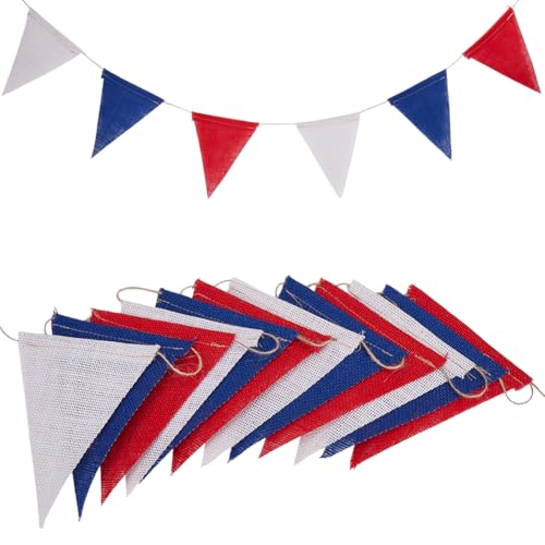 SOFPLATE {30} cm Rot Weiß Blaue Wimpel Banner Flaggen Aus Sackleinen Banner Zum Unabhängigkeitstag Wimpel Patriotische Flagge Party Dreiecksgirlande Für Den Geburtstag Am 26. Juli Dekoration Zum Aufhä von SOFPLATE
