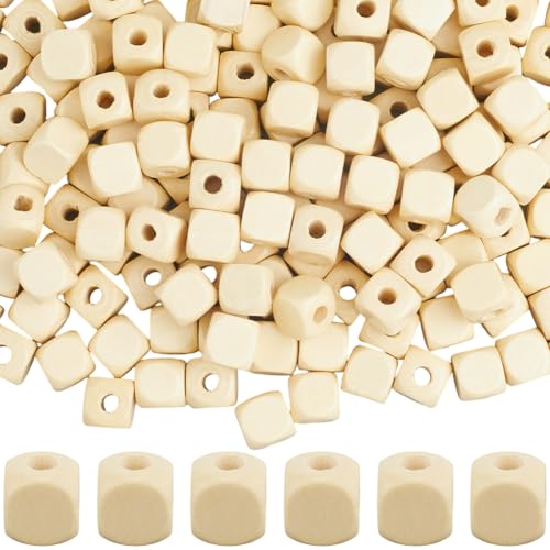 SOFPLATE 300 Stück 10mm Holzwürfelperlen Unbehandelte Quadratische Holzperlen Natürlich Blank Klein Glatt Loses Holz Abstandshalter Zubehör Für Die Schmuckherstellung Armbänder Halsketten Ohrringe DIY von SOFPLATE