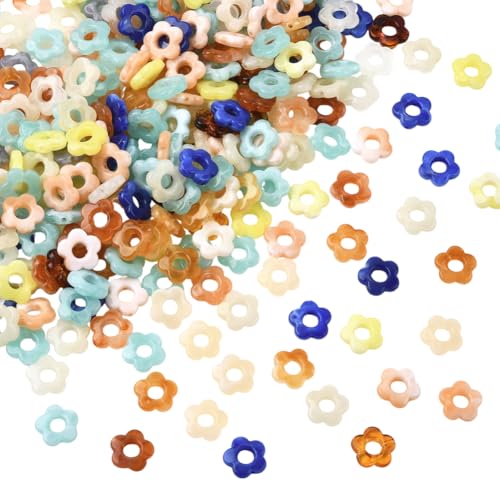 SOFPLATE 300 Stück Acryl-Hohlblumen-Perlen, Blumen-Acrylperlen, Rahmen, 14 mm, Mini-zufällige Mischung, Farbverlauf, lose Abstandshalter für Schmuckherstellung, Halskette, Ohrringe, Armband, Anhänger von SOFPLATE