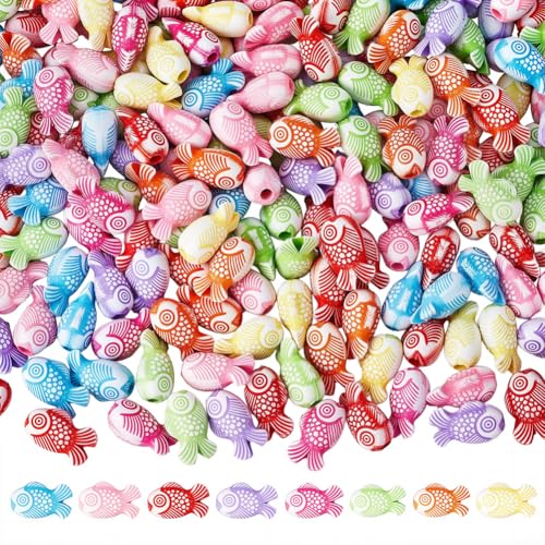 SOFPLATE 300 Stück Bunte Fischperlen Acryl Tierperlen Fisch Klein Mini Sommer Wasser Meer Süßigkeiten Undurchsichtig Basteln Lose Abstandshalter Befunde Für Die Schmuckherstellung Armbänder Halsketten von SOFPLATE