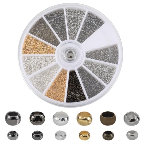 SOFPLATE 3000 Stück 12 Stile Runde Quetschperlen Silberne Quetschperlen Abstandsperlen Goldene Rondelle Kleine Bunte Messingperlen Glatte Lose Charms Zubehör Für Die Schmuckherstellung Halsketten Armb von SOFPLATE
