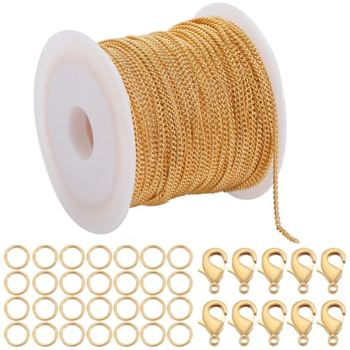 SOFPLATE 33 Fuß/10 m 2mm Panzerkette Aus Messing Kabelgliederkette In Großpackung Mit 20 Karabinerverschlüssen Und 50 Biegeringen Schmuckset Goldene Kettenspule Zur Schmuckherstellung Zubehör Zum Selb SOFPLATE 33 Fuß/10 m 2mm Panzerkette Aus Messing Kabelgliederkette In Großpackung Mit 20 Karabinerverschlüssen Und 50 Biegeringen Schmuckset Goldene Kettenspule Zur Schmuckherstellung Zubehör Zum Selb von SOFPLATE