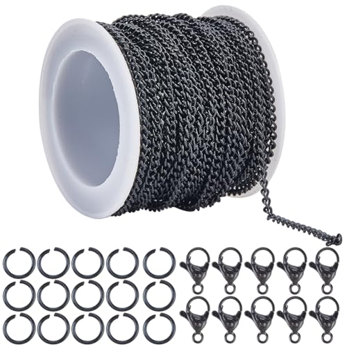 SOFPLATE 33 Fuß/10 m 3.5mm Kabelgliederkette Eisenkettenglieder In Großpackung Mit Spule Und 20 Karabinerverschlüssen Und 50 Biegeringen Schwarzes Panzerketten Set Zum Basteln von Armbändern Und Halsk SOFPLATE 33 Fuß/10 m 3.5mm Kabelgliederkette Eisenkettenglieder In Großpackung Mit Spule Und 20 Karabinerverschlüssen Und 50 Biegeringen Schwarzes Panzerketten Set Zum Basteln von Armbändern Und Halsk von SOFPLATE