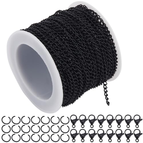 SOFPLATE 33 Fuß 10 m 3mm Panzerkettenglieder Schwarze Panzerkette Eisenkabel Ovale Gliederkette Mit Spule & 20 Karabinerverschlüssen & 50 Biegeringen Armband Halsketten Bastelset Für DIY Bastel Und S SOFPLATE 33 Fuß 10 m 3mm Panzerkettenglieder Schwarze Panzerkette Eisenkabel Ovale Gliederkette Mit Spule & 20 Karabinerverschlüssen & 50 Biegeringen Armband Halsketten Bastelset Für DIY Bastel Und S von SOFPLATE