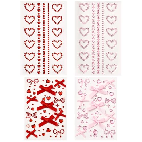 SOFPLATE 4 Blatt 4 Stile Schleifen Gesichtsaufkleber Körper Edelstein Aufkleber Bunte Schleife Herz Kleine Kristall Strasssteine Kunstharz Acryl Selbstklebende Schmucksteine Für Gesicht Augen Körper H von SOFPLATE