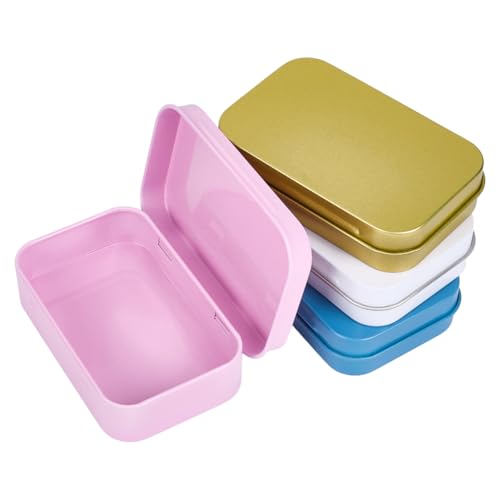 SOFPLATE 4 Farben, 9,8 x 6,3 cm, 4 Stück, bunte Blechdosen, leer, aufklappbar, klein, klein, tragbar, Schmuck-Metallbehälter mit Deckel, Eisen-Aufbewahrungsbox für Zuhause, Outdoor, Organizer-Kit SOFPLATE 4 Farben, 9,8 x 6,3 cm, 4 Stück, bunte Blechdosen, leer, aufklappbar, klein, klein, tragbar, Schmuck-Metallbehälter mit Deckel, Eisen-Aufbewahrungsbox für Zuhause, Outdoor, Organizer-Kit von SOFPLATE