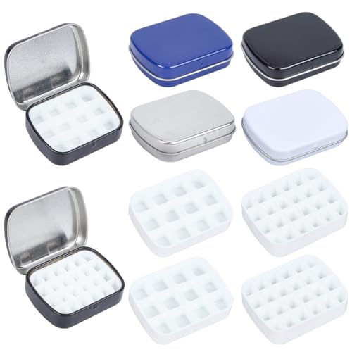 SOFPLATE 4 Set 4 Farben Aufbewahrungsbox Aus Blech Aquarell Reisepalettenbox Mini Leerer Kunststoff 12/24 Wells Mischtablett Reisetaschenmalerei Tragbare Aquarell Künstler Zum Skizzier von SOFPLATE