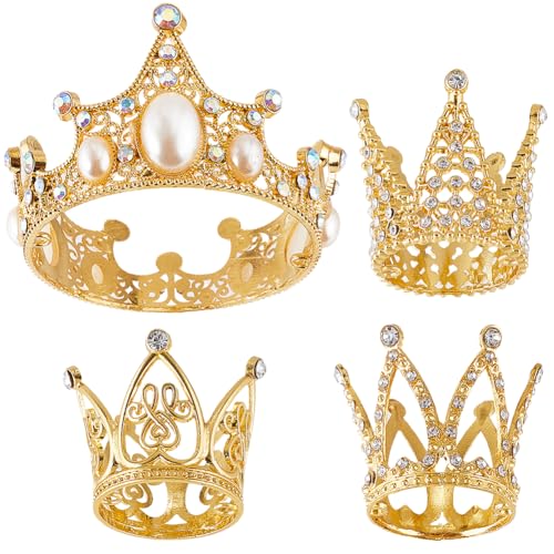 SOFPLATE 4 Stück 4 Stile Goldene Krone Cupcake Topper Blumensträuße Set Gemischt Kleine Legierung Königliche Prinzessin Königin Kunststoff Strass Tiara Für Kuchentopper Hochzeit Geburtstag Jahrestag P von SOFPLATE