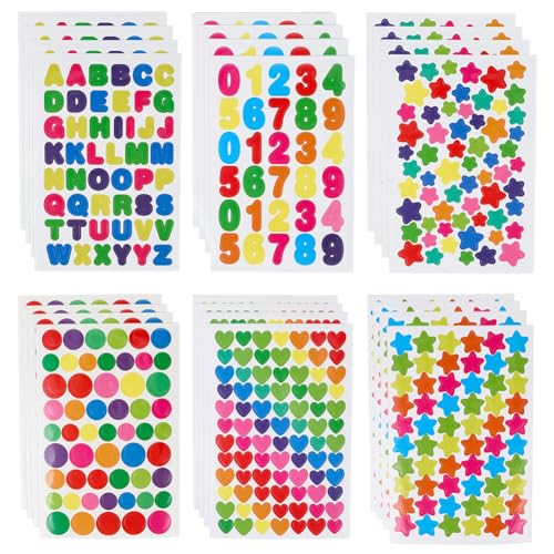 SOFPLATE 48 Stück 6 Stile Farbige Codieraufkleber Regenbogen Punkte Aufkleber Papier Kleine Herzen Zahlen Sterne Verschiedene Bilderrahmen Etiketten Blätter Zubehör Für Heimwerker Klassenzimmer Büro S von SOFPLATE