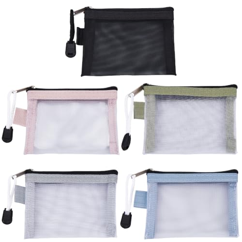 SOFPLATE 5 Stück 5 Farben 3 x 4.5 Zoll Mini Netztaschen Mit Reißverschluss Kosmetik Netztasche Reise Nylon Tragbar Make Up Kulturbeutel Organizer Schlüsselkartenhalter Für Geldbörse Home Office Lippen von SOFPLATE