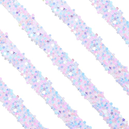 SOFPLATE 5.5 Yards Rosa Paillettenband Selbstklebendes Strassband Mit Spule 1.2cm Glitzernd Flach Harz Stern Runde Rolle Besatz Zubehör Für Heimwerker Nähen Stoff Kleidung Gürtel Kostüm Kleid Basteln von SOFPLATE